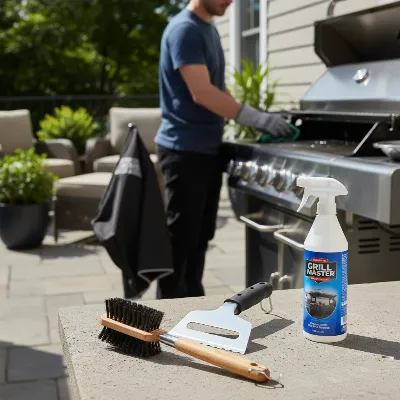 Essential grill maintenance tips including cleaning tools and protective cover for longevity